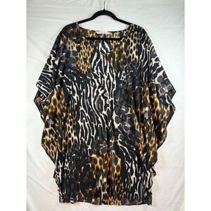 Trina Turk Womens‎ Mixed Animal Print Kaftan Top Chiffon Leopard Zebra Size 4